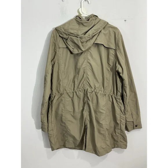 Womans Eddie Bauer Size 2XL Tan Full Zip Full Snap Hooded Wind Breaker - Picture 2 of 9